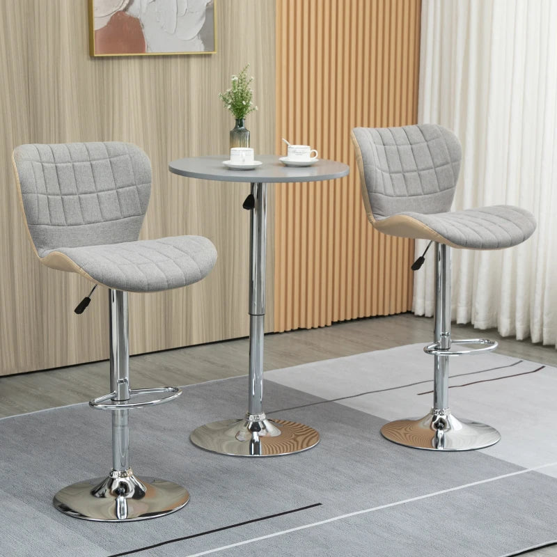 Swivel Adjustable Bar Stools Set of 2, Light Grey, Steel Frame, Kitchen Bar Dining