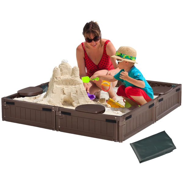 Brown Kids' Sand Pit with Water-Resistant Cover - Outdoor Playset