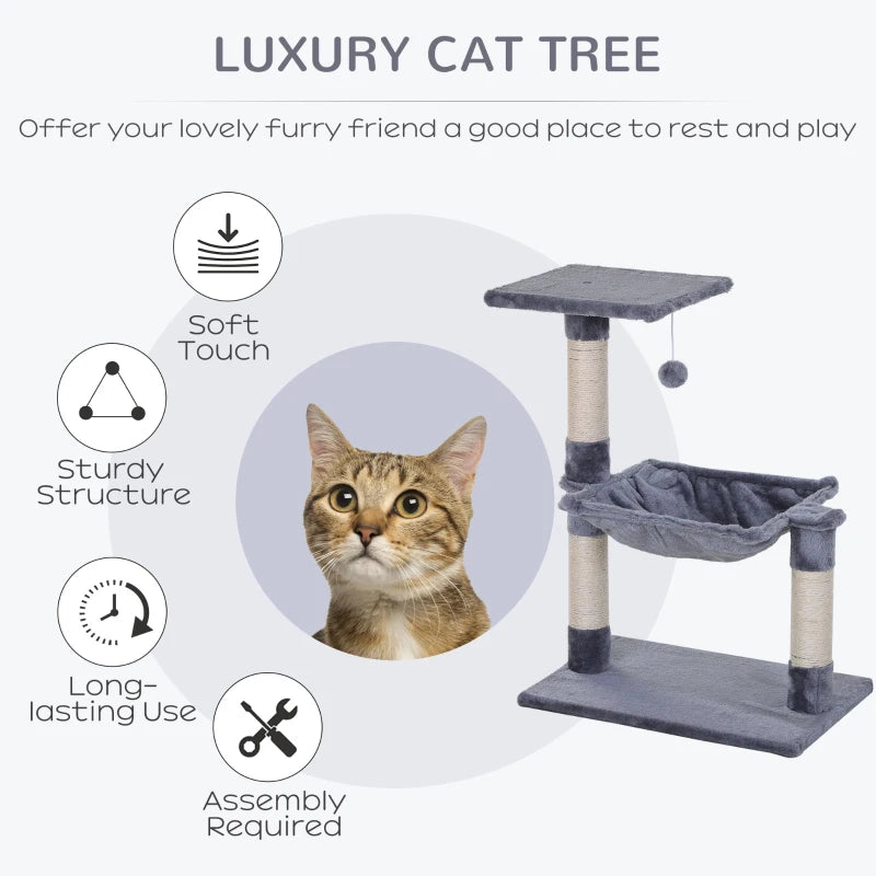 Grey Cat Tree with Scratching Posts and Hammock