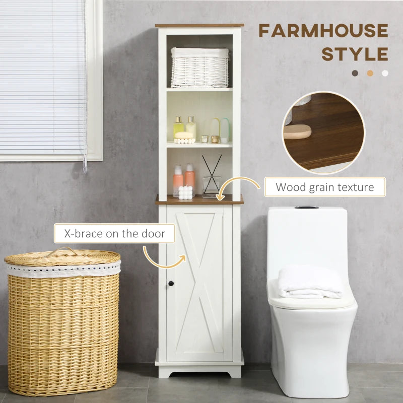 White Tall Bathroom Storage Cabinet with Adjustable Shelves, 39.5 x 30 x 160 cm