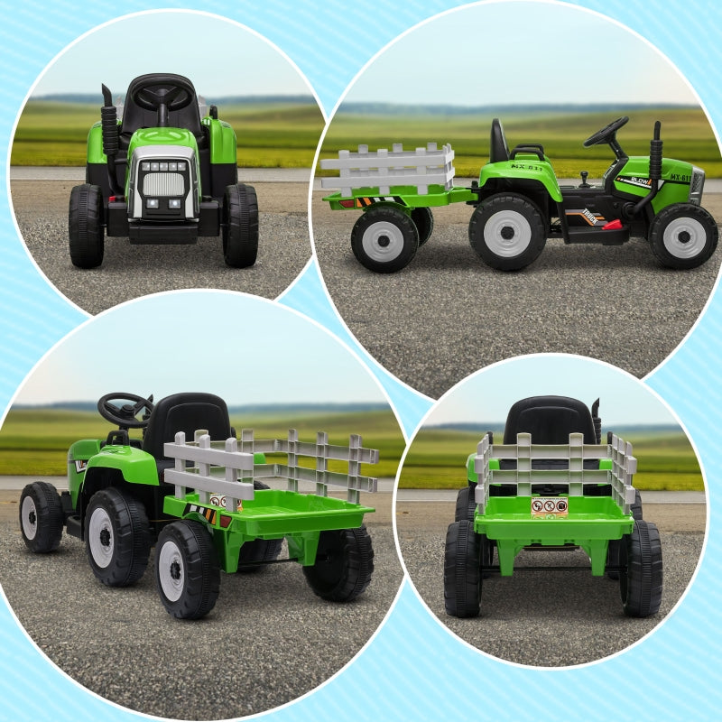 Green Electric Ride-On Tractor with Trailer & Remote Control