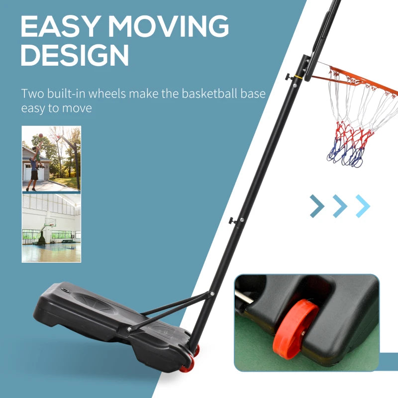 Adjustable Height Portable Basketball Hoop Stand with Sturdy Rim and Large Wheels - Black