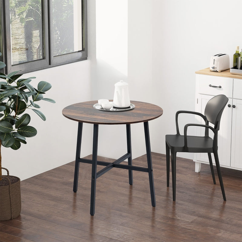 Rustic Brown Round Dining Table with Steel Legs