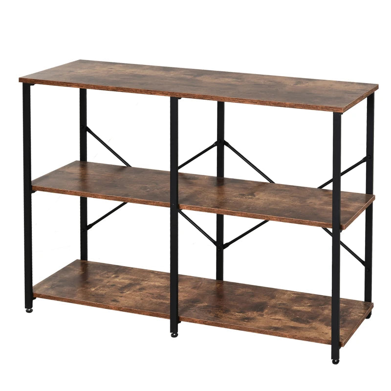 Brown 3-Tier Metal Frame Shelf with Adjustable Feet - 76x120cm