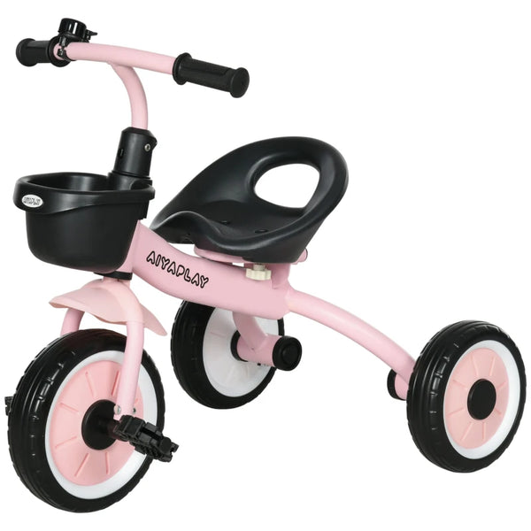 Kids Pink Trike with Adjustable Seat, Basket & Bell - Ages 2-5