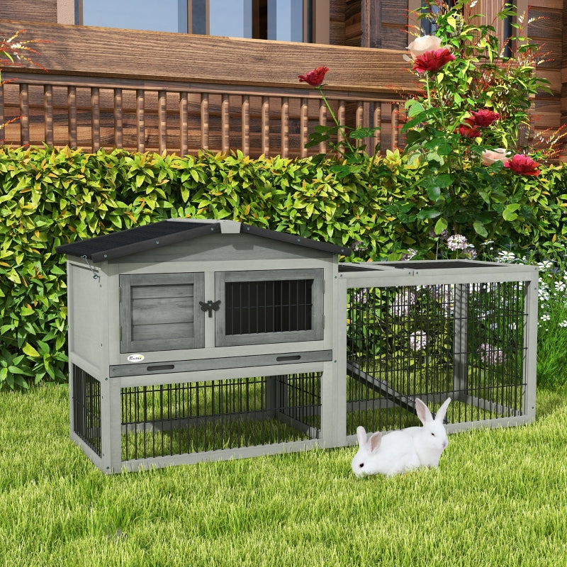 Grey Wooden Rabbit Hutch with Outdoor Run