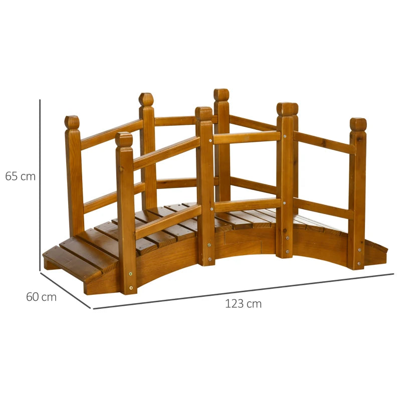 Brown Wooden Garden Bridge with Safety Railings for Pond Backyard Stream