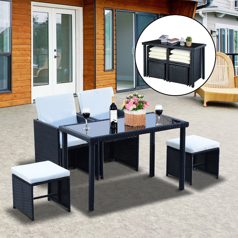 5-Piece Black Rattan Garden Furniture Set with Cushions