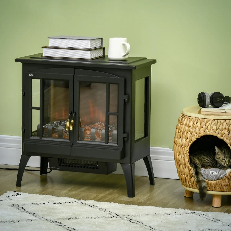 Black Electric Fireplace Heater with LED Flame Effect