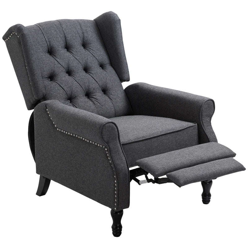 Dark Grey Reclining Wingback Armchair with Footrest