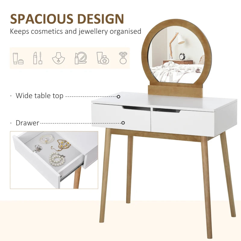 Modern Brown Dressing Table Set with Mirror & Stool