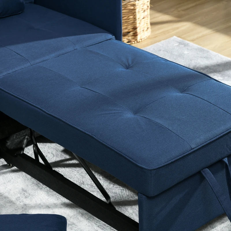 Blue Convertible Single Sofa Bed with Thick Padded Seat, 3-in-1 Multi-Functional Sleeper Chair Bed