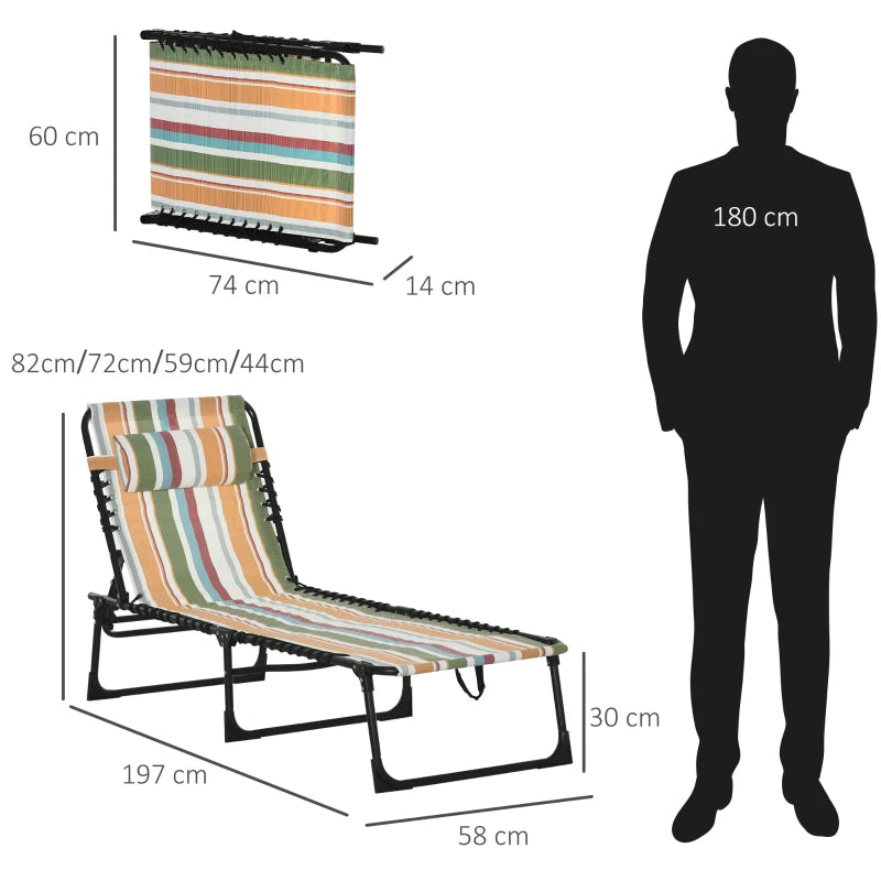 Multicolored Folding Beach Sun Lounger with 4 Adjustable Positions