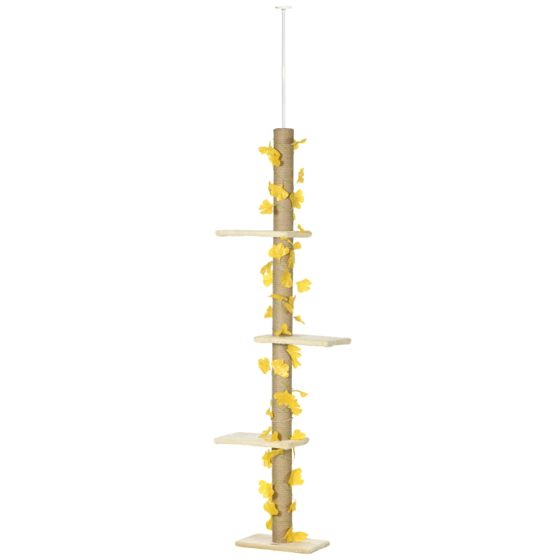 Yellow Adjustable Cat Tree with Perches and Anti-Slip Kit