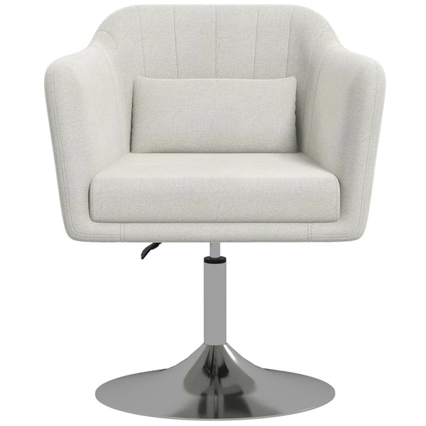Swivel Accent Chair with Adjustable Height and Pillow, Cream White