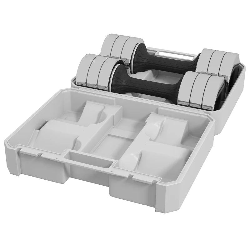 Adjustable 10kg x 2 Dumbbells Set with Storage Box - Black