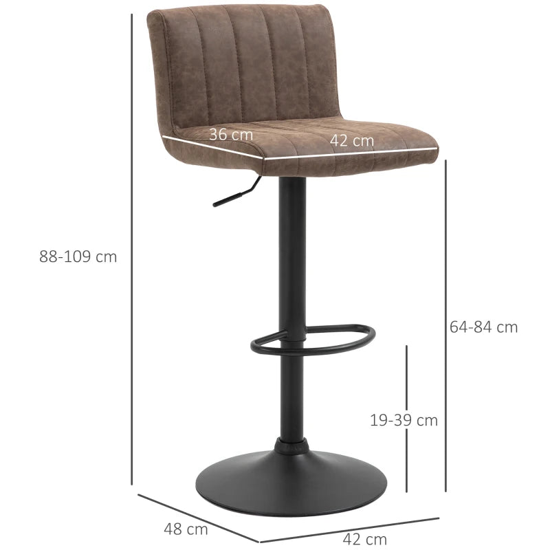 Brown Swivel Barstools Set of 2, Adjustable Counter Chairs with Footrest, PU Leather