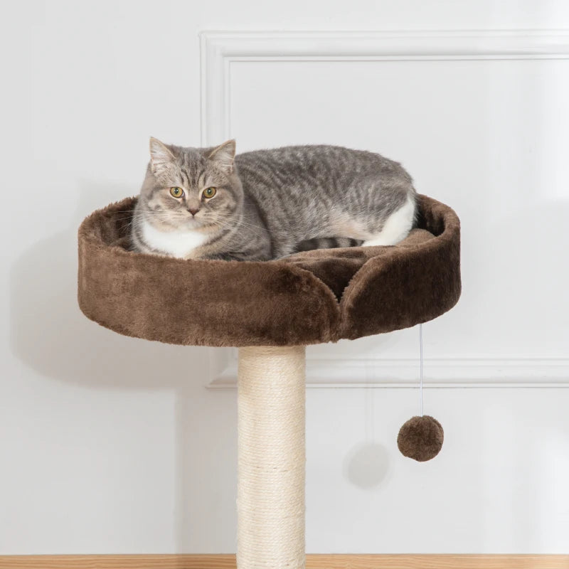 Brown Cat Tree with Sisal Scratching Post & Kitten Bed, 45x45x70 cm