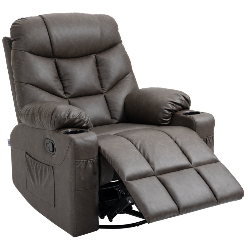 Brown Manual Reclining Armchair with Footrest and Cup Holders