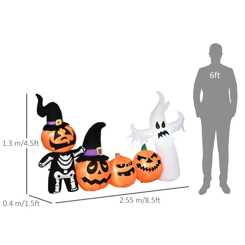 8.5ft Inflatable Halloween Ghosts & Pumpkins Display with LED Lights