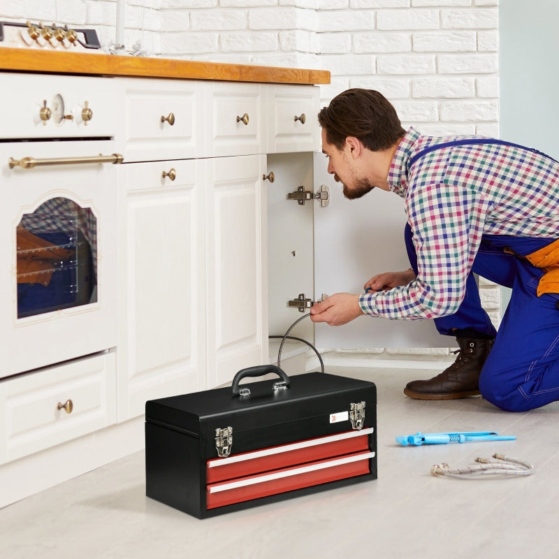 Black Metal 2-Drawer Lockable Tool Chest with Ball Bearing Runners