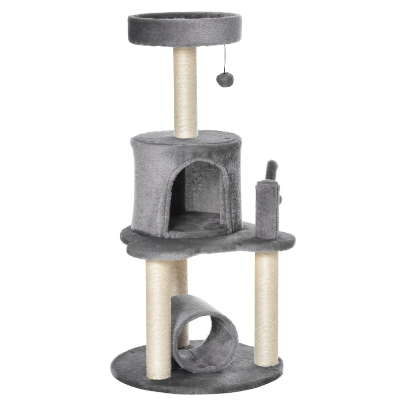 Grey Cat Climbing Tower with Scratching Post and Bed