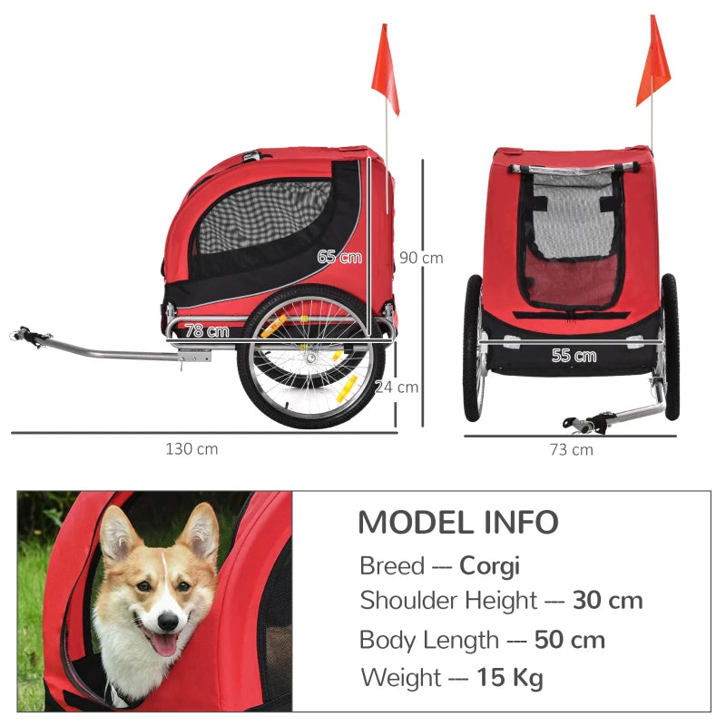 Steel Dog Bike Trailer Pet Carrier for Bicycle - Black/Red