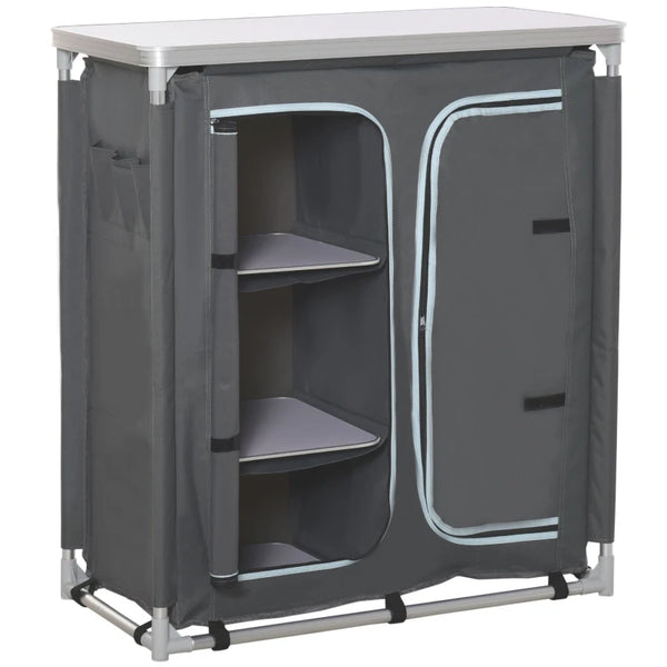 Aluminium Camping Cupboard with 3 Shelves - Portable Outdoor Kitchen Organizer