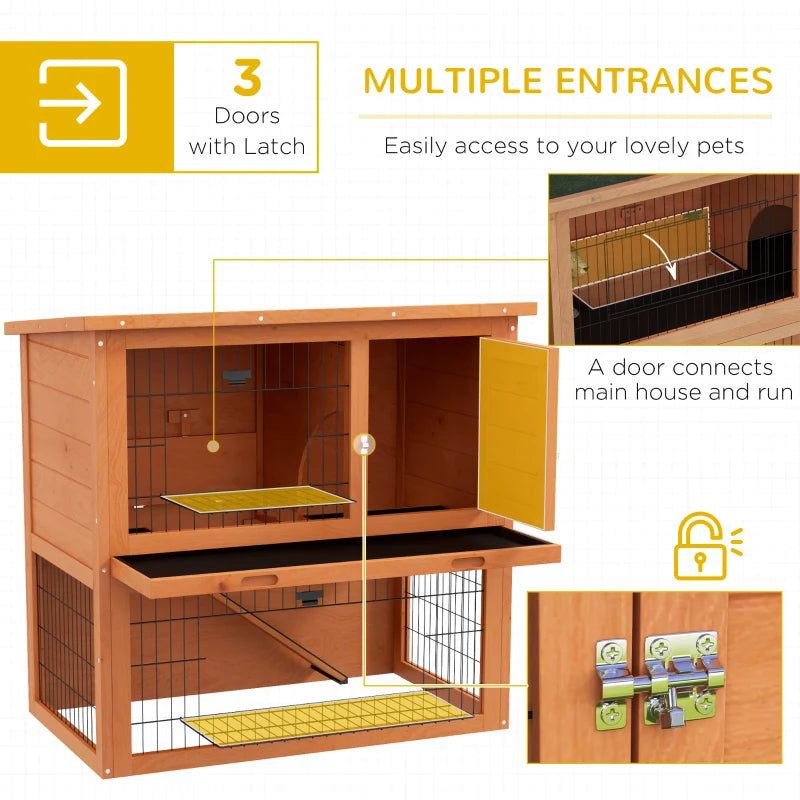 Orange Antiseptic Wood Rabbit Hutch with Run - 80cm