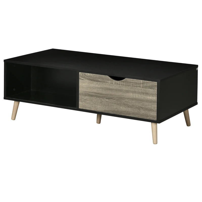 Modern Black Coffee Table with Storage Shelves and Drawers