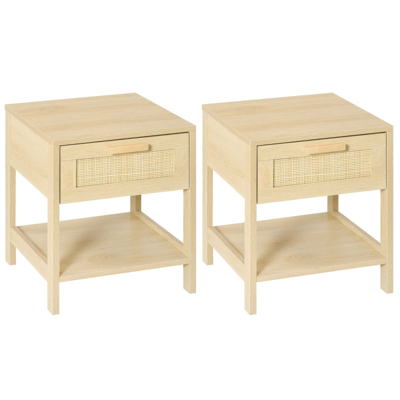 Rattan Drawer Nightstand, Farmhouse Side Table Set