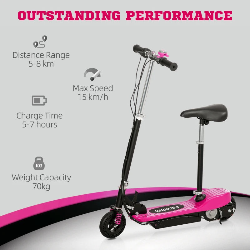 Pink Folding Electric Scooter with Warning Bell - 15km/h Speed, Ages 4-14