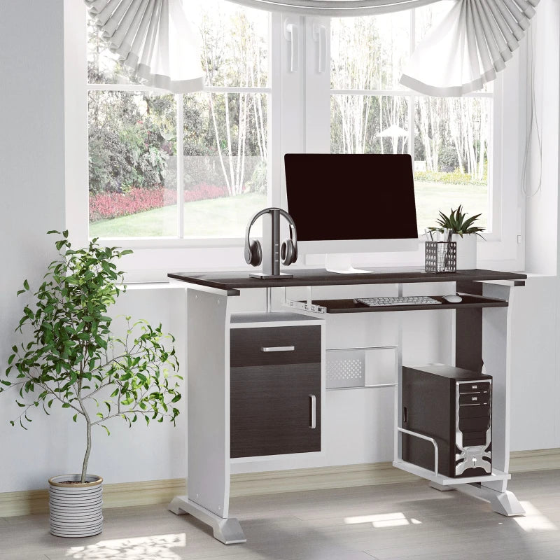 Black Walnut Computer Desk with Keyboard Tray and Storage Drawers