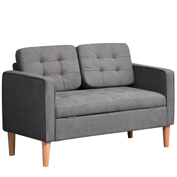 Grey Tufted 2 Seater Sofa with Hidden Storage