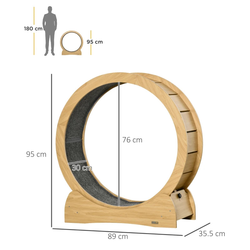 Wooden Cat Treadmill with Carpeted Runway - Natural Wood Finish