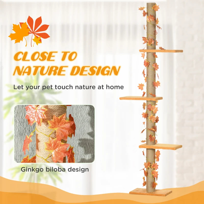 Adjustable Orange Cat Tree with Perches and Anti-Slip Kit