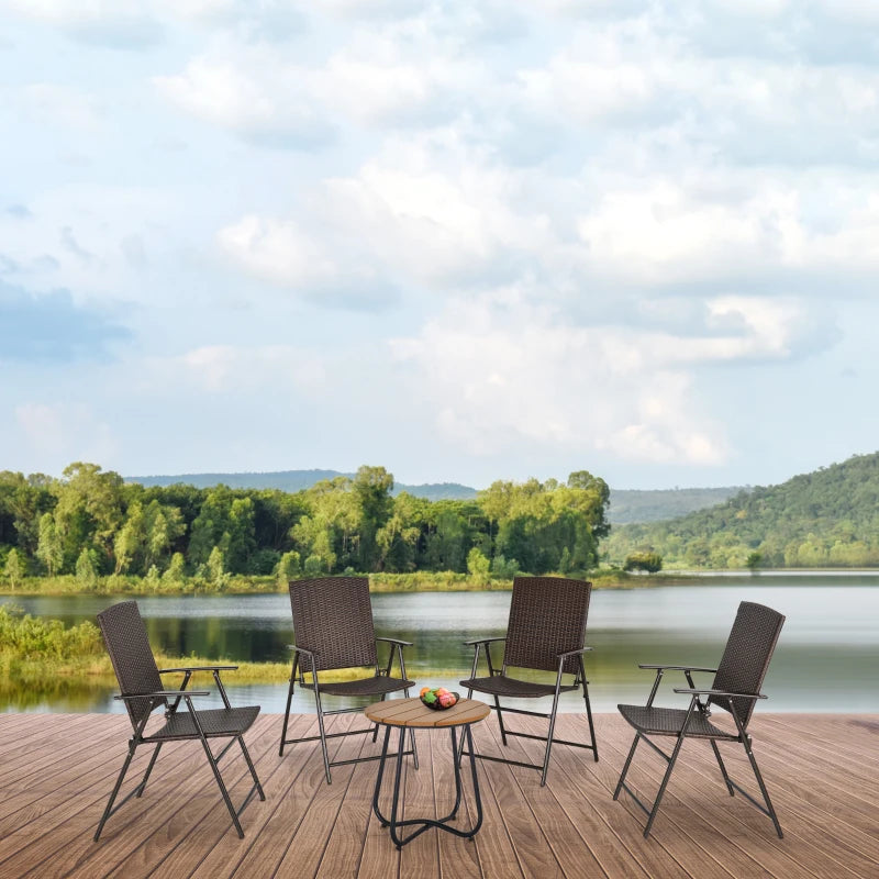 Brown Folding Rattan Seat Chairs Set of 4