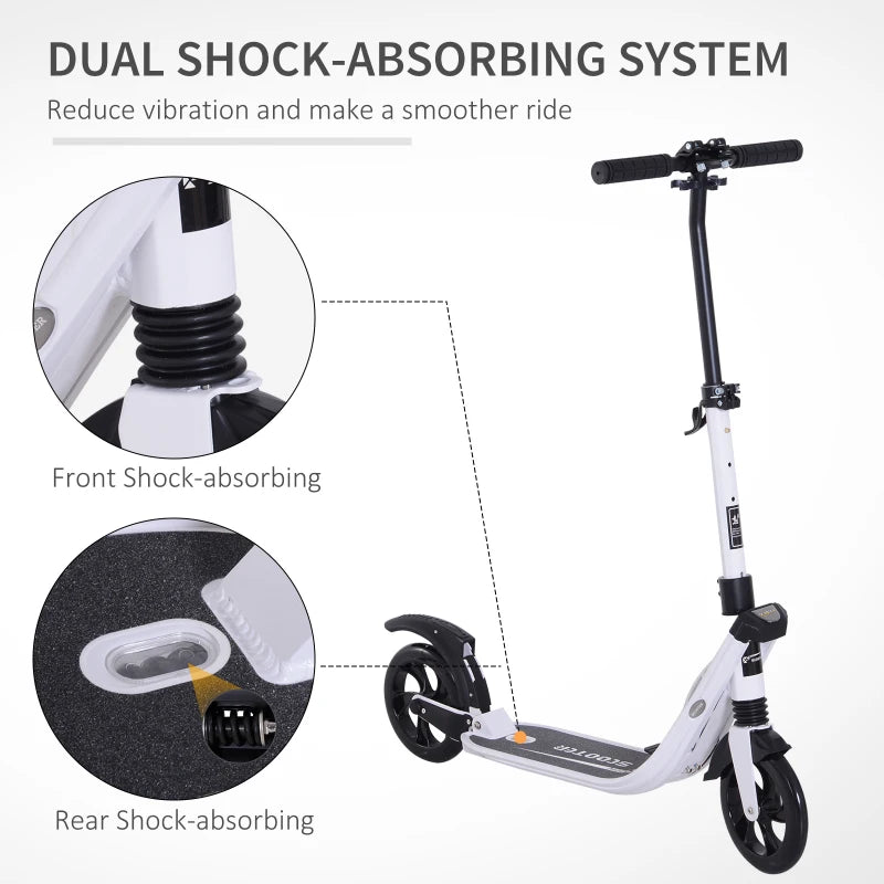 White Folding Urban Scooter with Rear Brake & Shock Absorption System