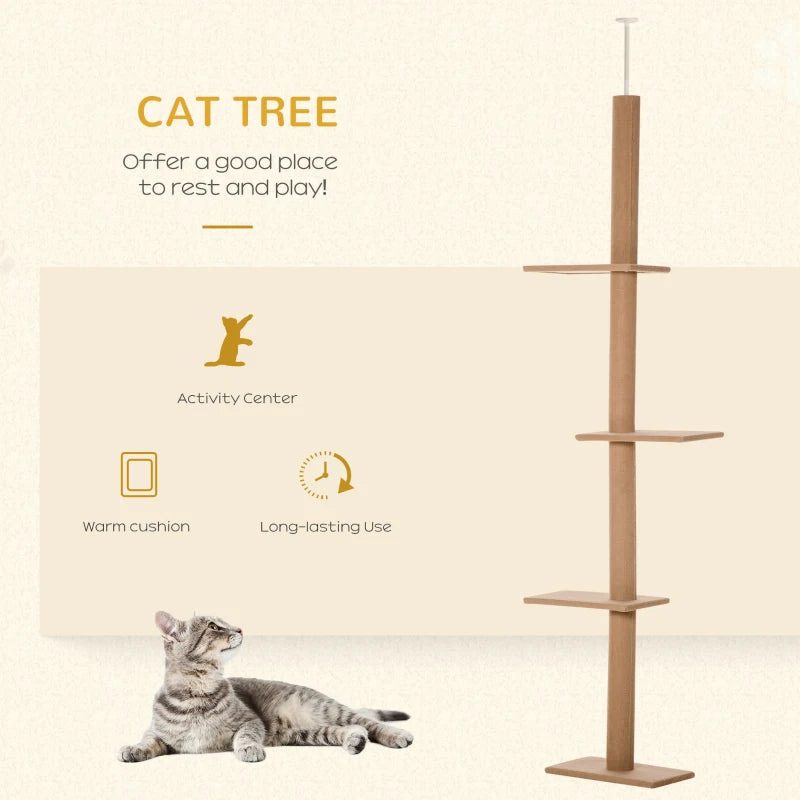 Brown 260cm Cat Tree with 3 Perches & Flannel Upholstery