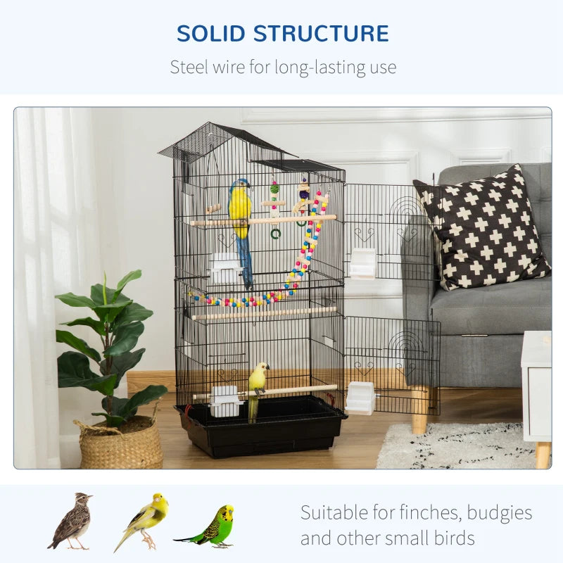 Compact Bird Cage Kit for Small Birds - Complete Set with Accessories and Toys