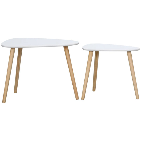 White Nesting Coffee Table Set, 2 Side Tables with Solid Wood Legs