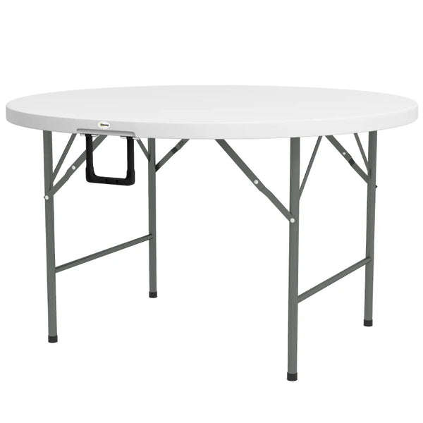 White Round Folding Outdoor Picnic Table for 6