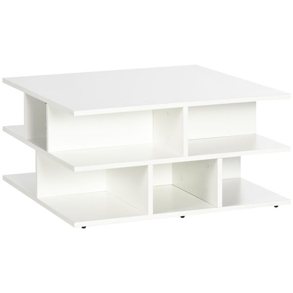 Modern White Square Coffee Table with Storage Shelves