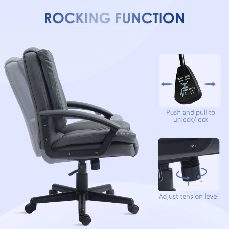 Dark Grey Faux Leather Office Chair with Adjustable Height