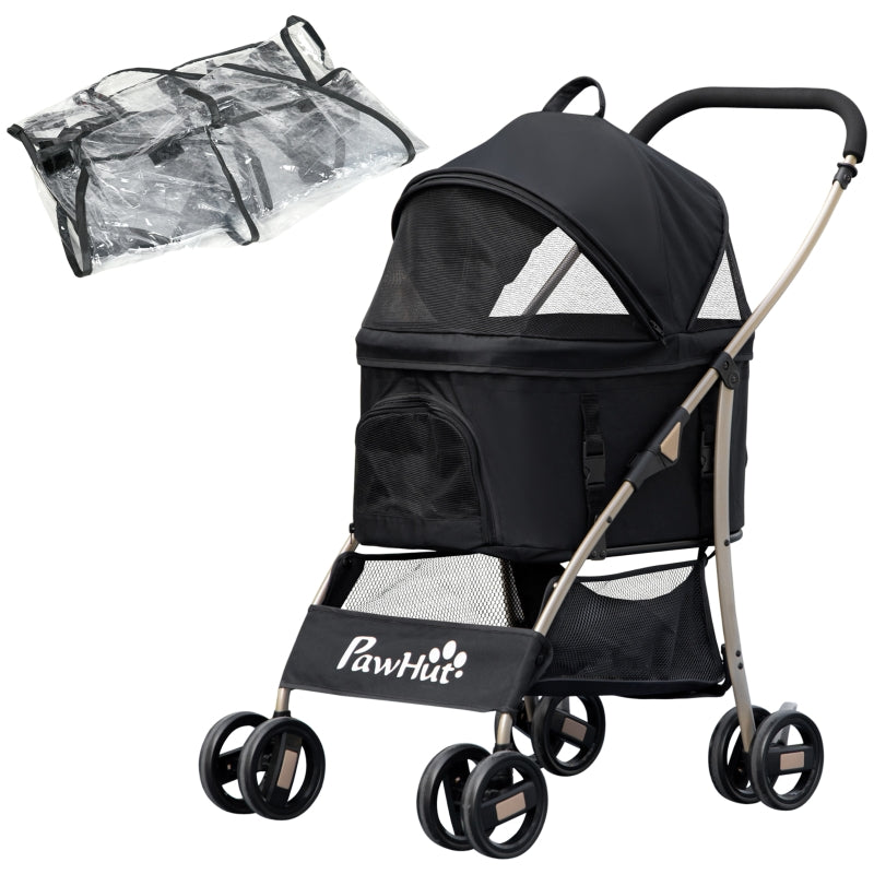 Black Pet Stroller with Rain Cover, 3-in-1 Cat Dog Pushchair