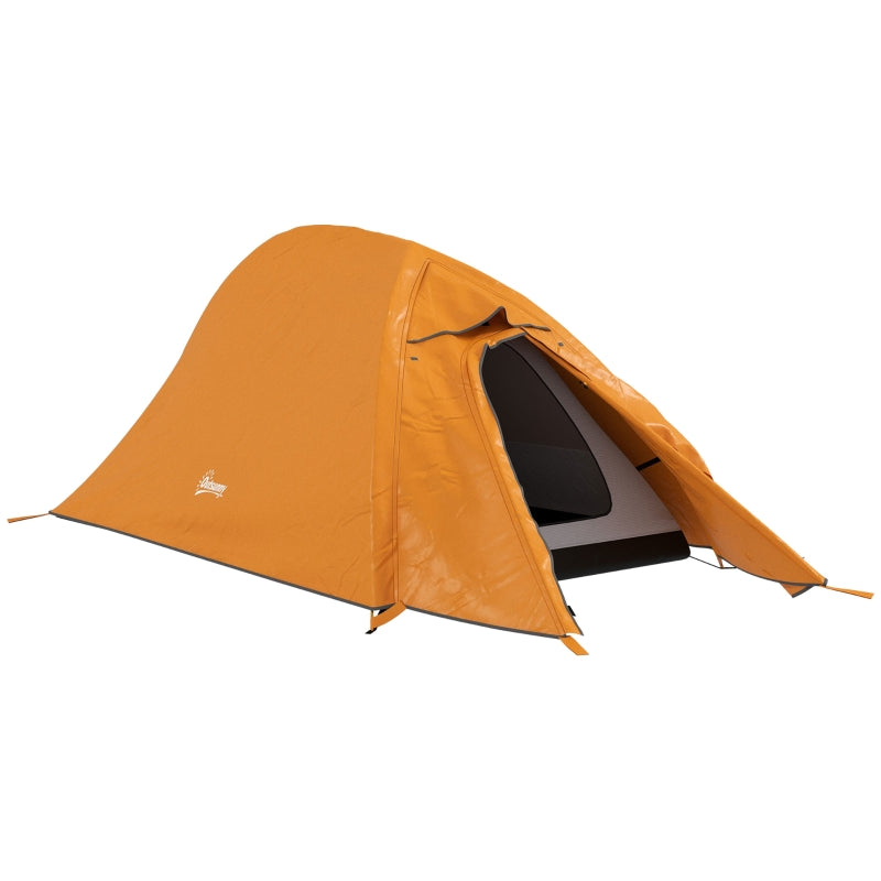 Orange Double Layer Camping Tent, 1-2 Person Backpacking Tent, Waterproof & Lightweight