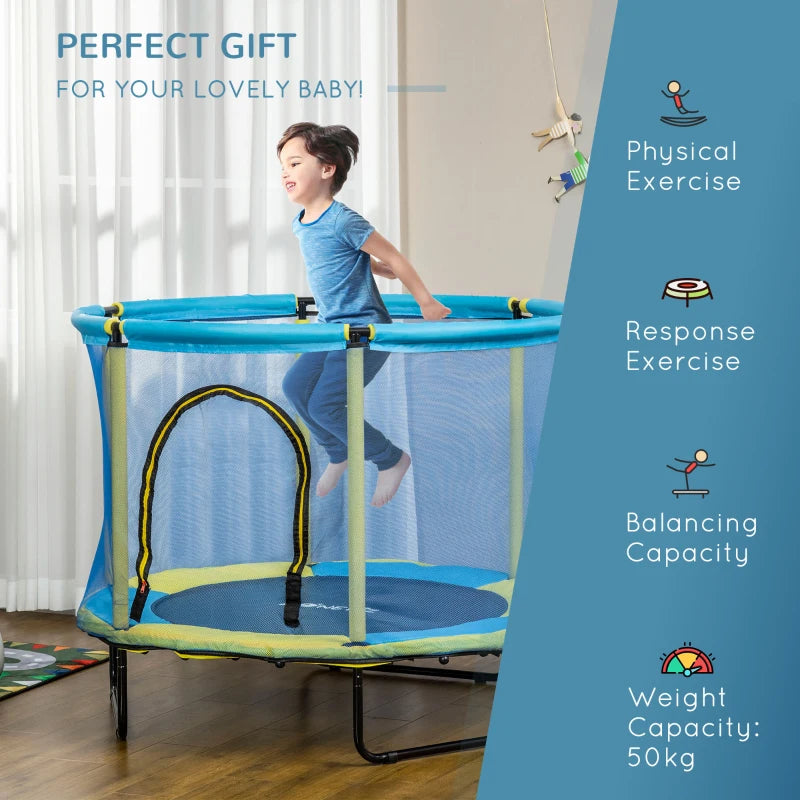 Blue 55" Kids Trampoline with Safety Net - Ages 1-6