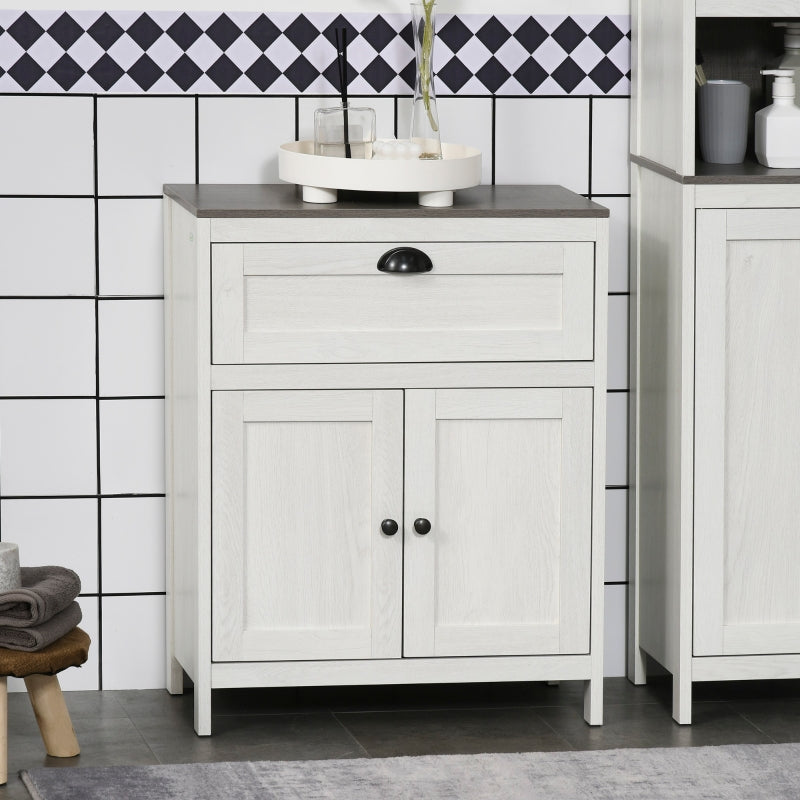 White Bathroom Storage Cabinet with Drawer and Double Doors