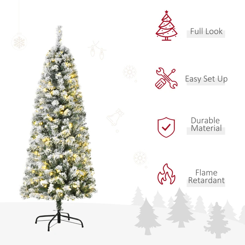 5FT Snow Flocked Christmas Tree with Warm White LED Lights, Green