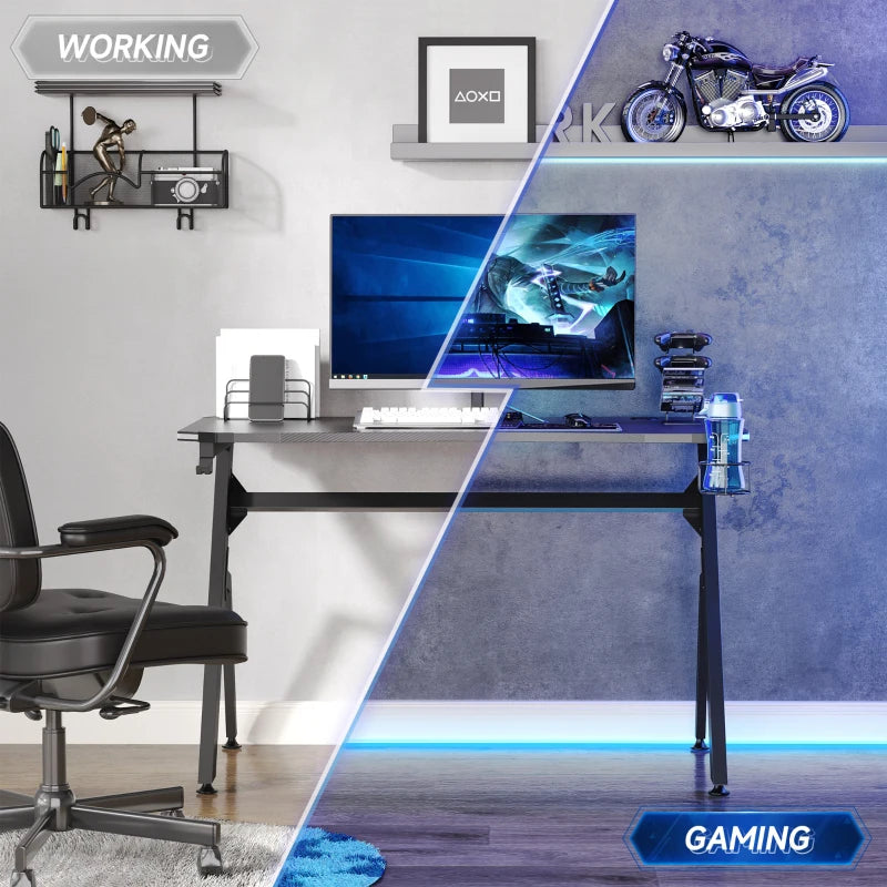 Black Carbon Fibre Gaming Desk with RGB Lights